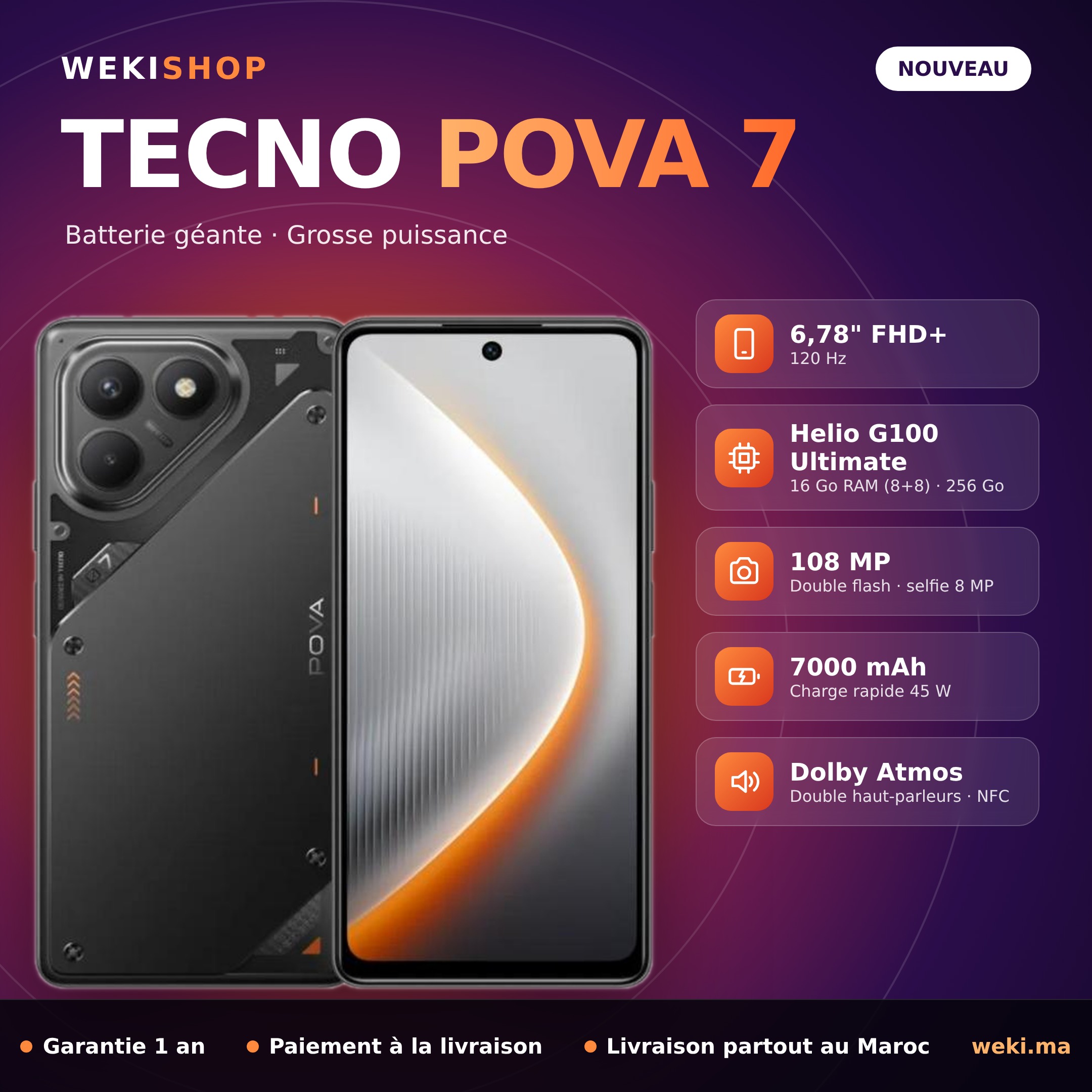 TECNO POVA 7 – 256 Go / 16 Go RAM (8+8)