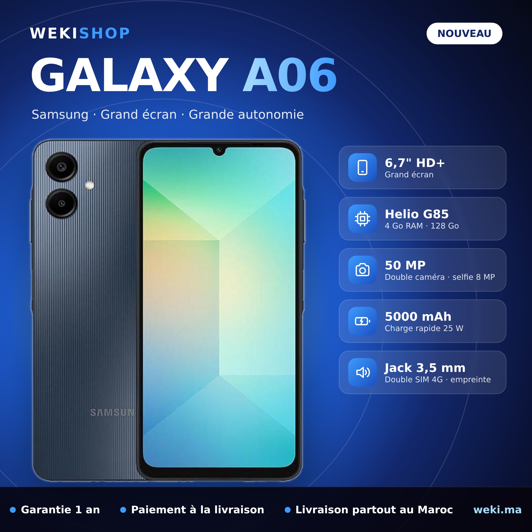 Samsung Galaxy A06 – 128 Go / 4 Go RAM
