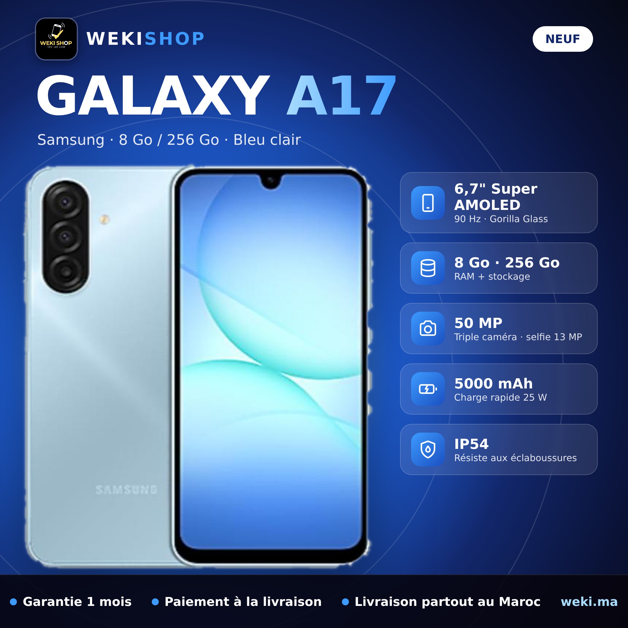 Samsung Galaxy A17 – 256 Go / 8 Go RAM – Bleu clair