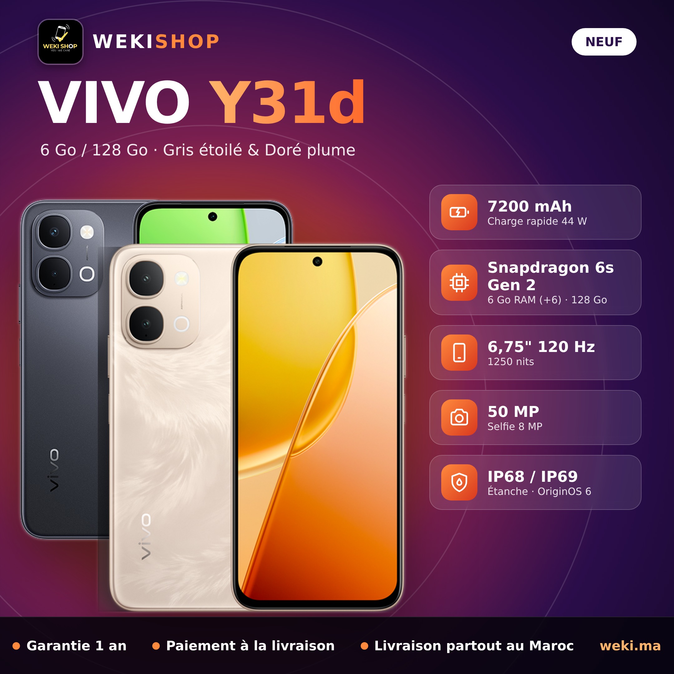 vivo Y31d – 128 Go / 6 Go RAM – 7200 mAh